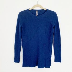 Soyer | Navy Blue 100% Cashmere Crew Neck Side Slit Sweater